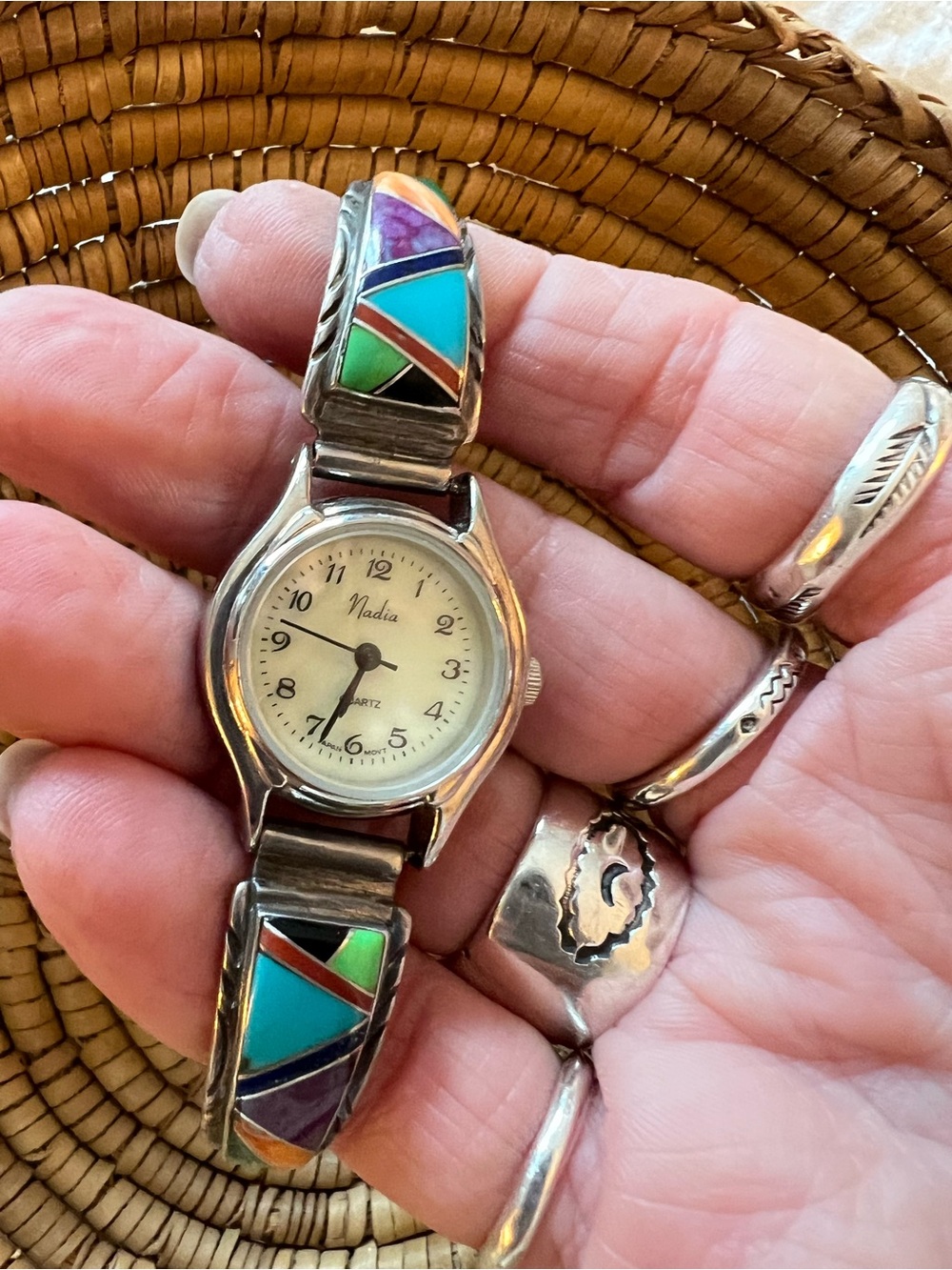 Multicolor Turquoise Inlay Stretch Watch - Picture 8 of 9